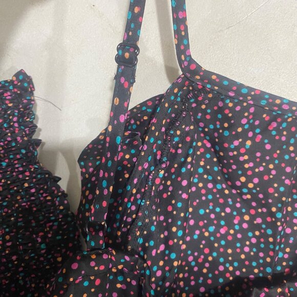 Lane Bryant Sleeveless Top Womens 26/28 Black Polka Dot Ruffle Smoked Hem Summer - Picture 11 of 12